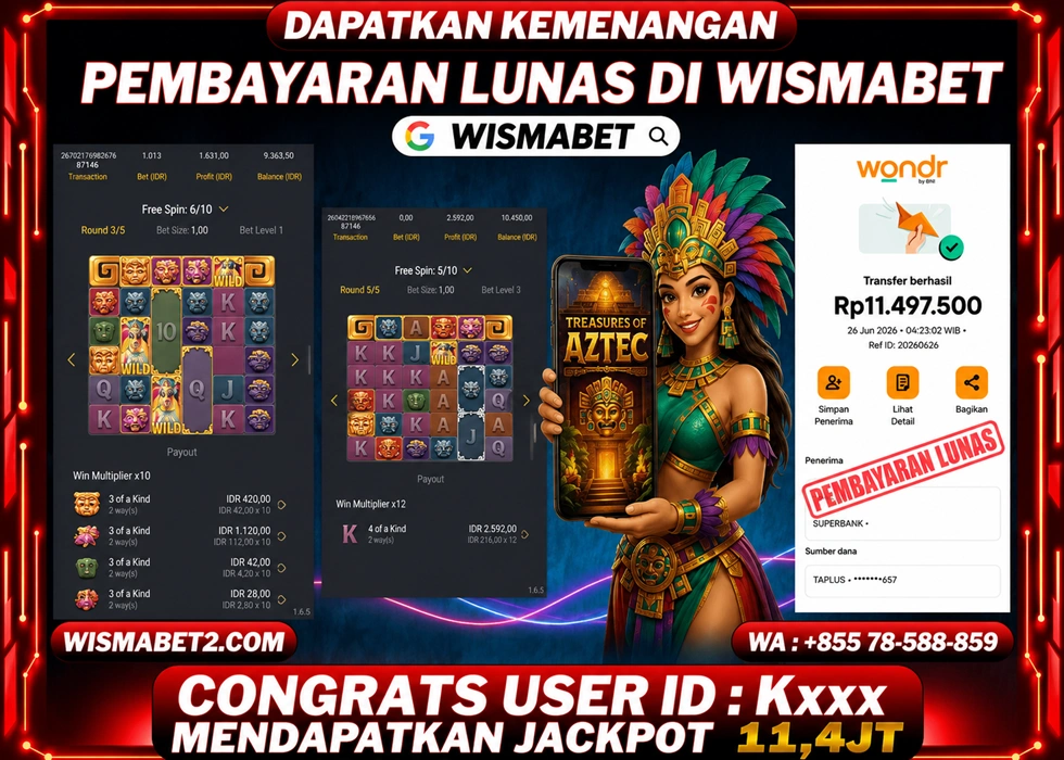 WISMABET - BUKTI KEMENANGAN Treasure of Aztec Rp11,400,000,- LUNAS